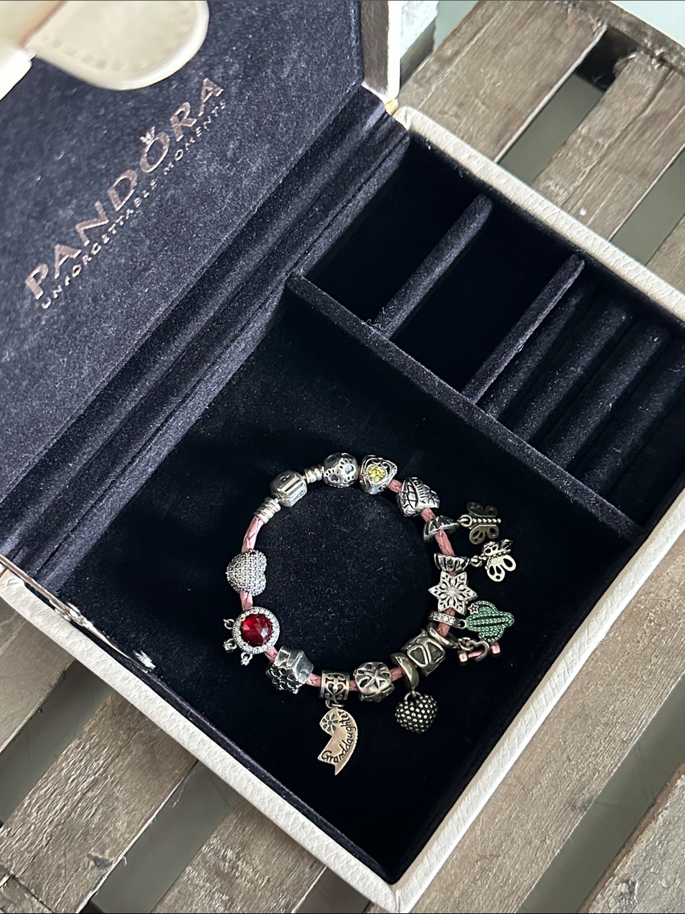 Pandora 17 pc lot AS IS* leather bracelet jewelry box sterling silver charm set